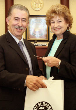 Freeholder Director Barbara J. McMorrow presents the Charitable Giving Campaign Proclamation with Luis Navarro